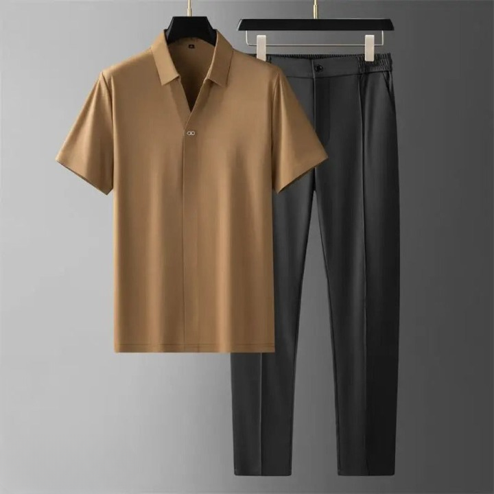Tweedelige Heren Set – Polo met Pantalon in Luxe Stijl