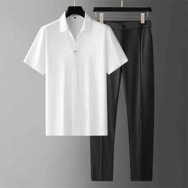 Tweedelige Heren Set – Polo met Pantalon in Luxe Stijl
