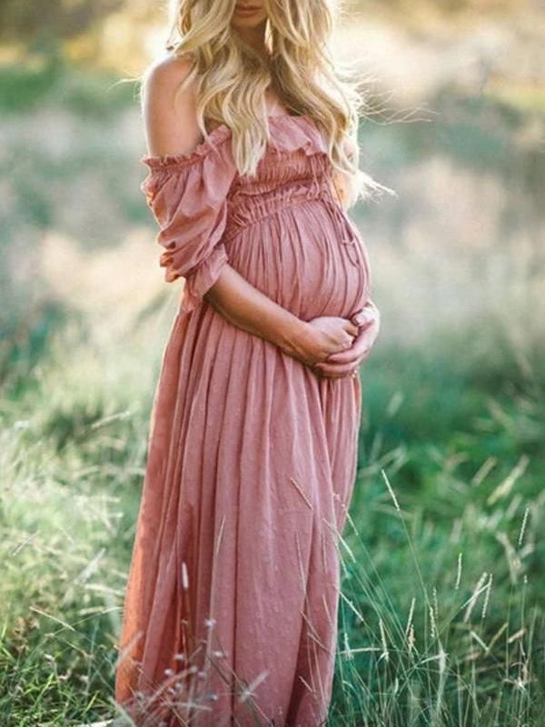 Off-Shoulder Zwangerschapsjurk met Maxi Lengte