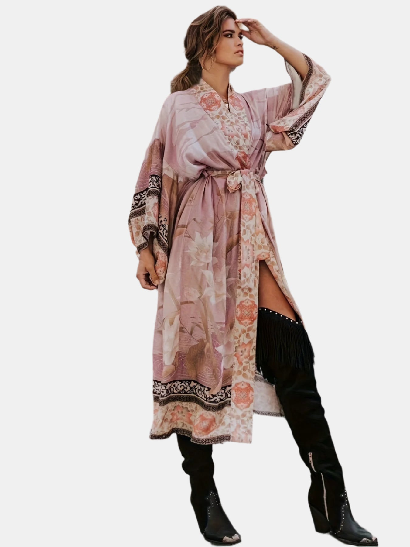 Lange Dames Kimono met Bloemenprint – Licht en Elegant