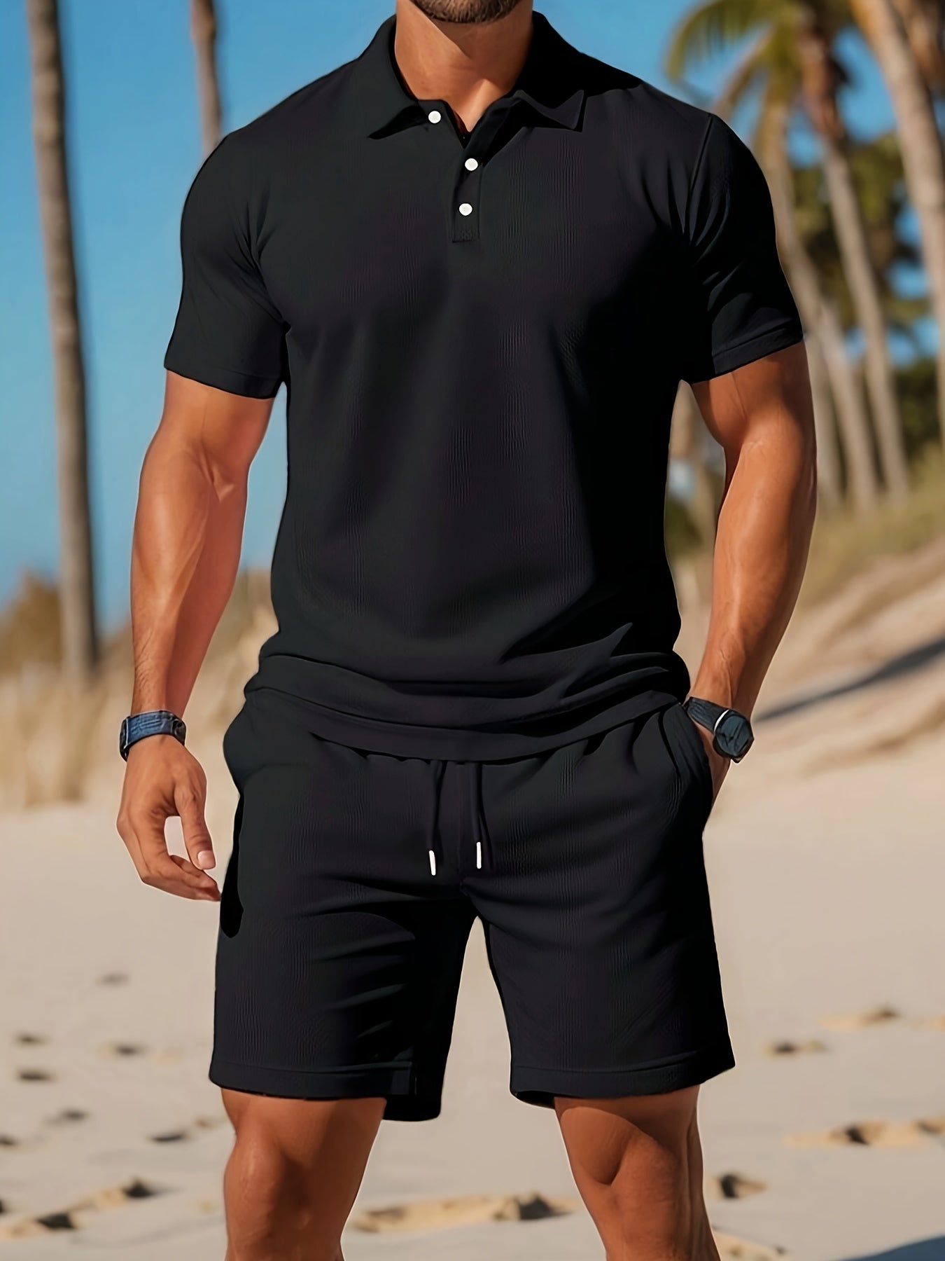 Heren Zomerset met Polo en Short – Ton-sur-Ton Textuur