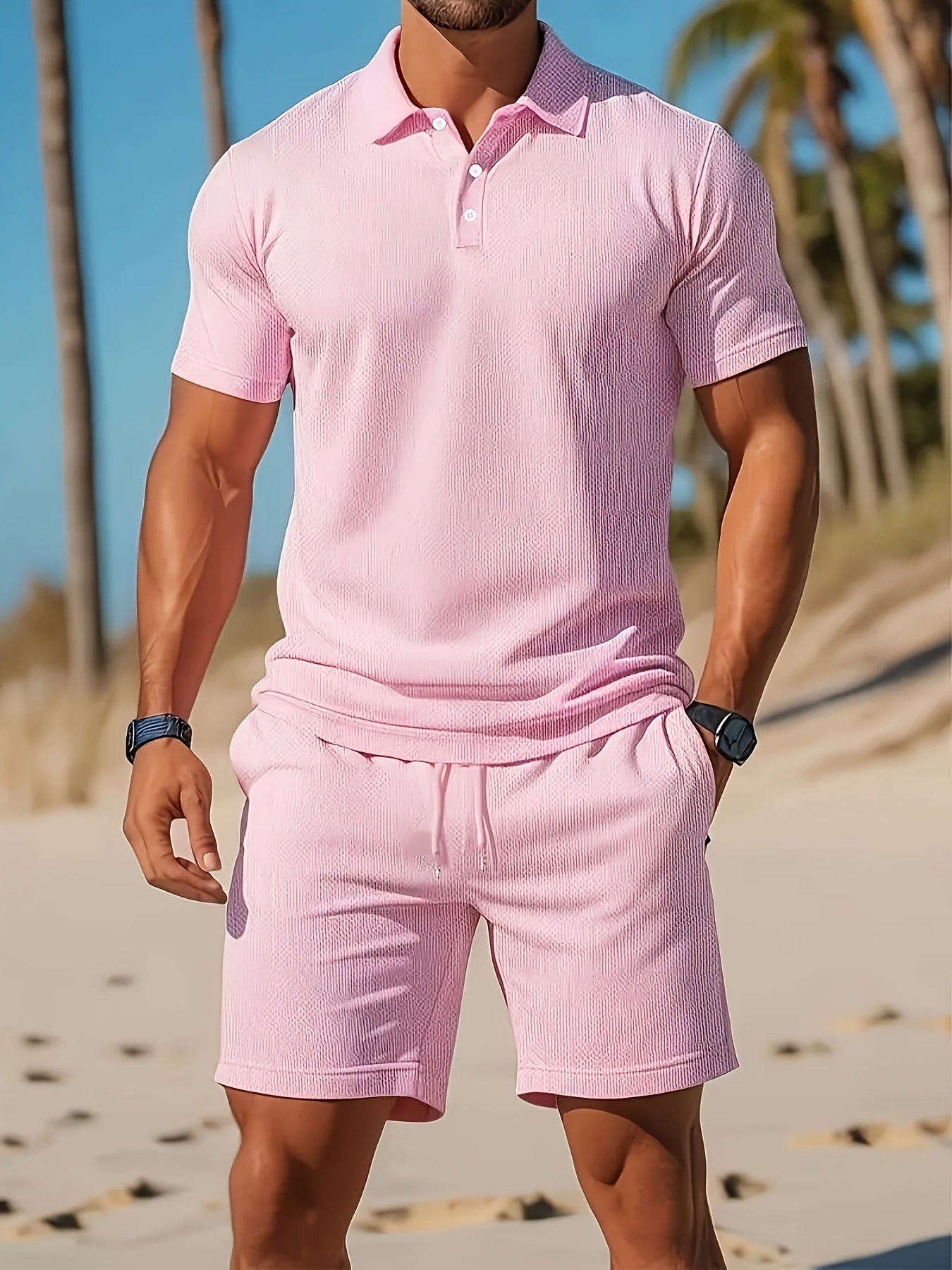 Heren Zomerset met Polo en Short – Ton-sur-Ton Textuur