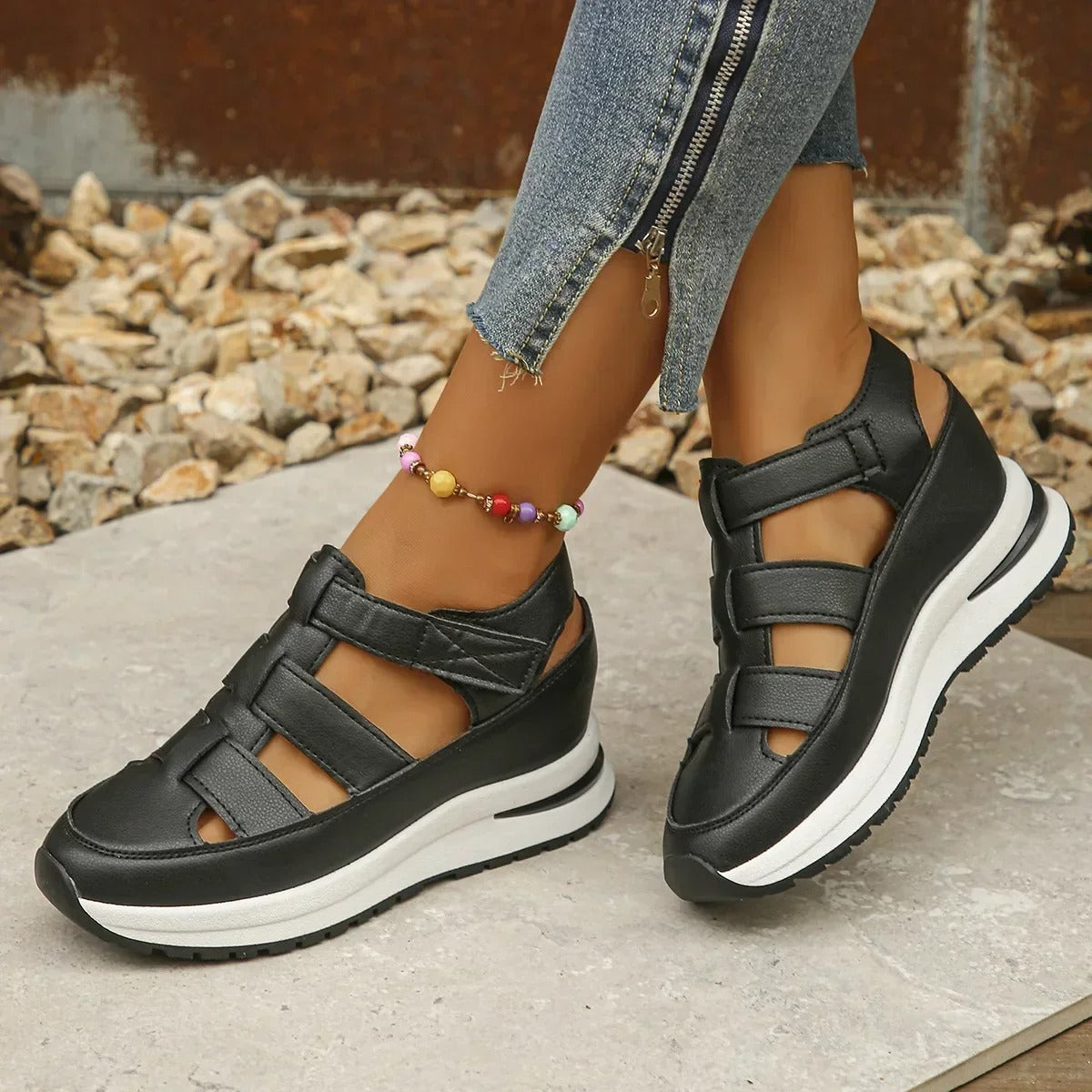 Sportieve Damesplateausandalen met Verhoogde Zool en Comfortfit