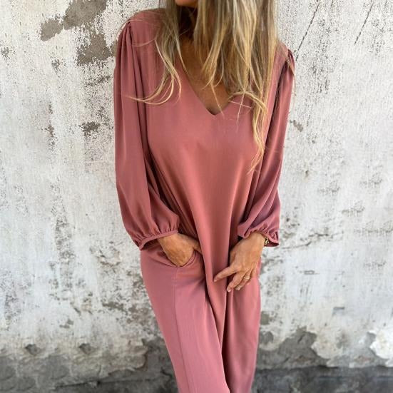 Zomerse Maxi Jurk met Ballonmouwen en V-Hals