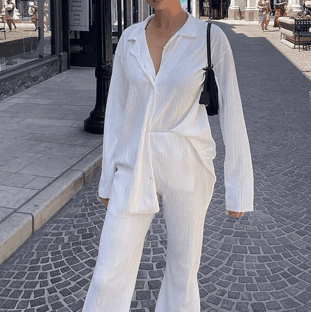 Tweedelig Damespak met Blazer en Losvallende Pantalon