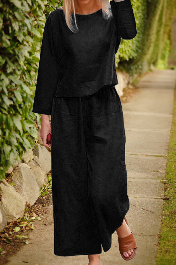 Linnen Co-ord Set Dames – Lente/Zomer Outfit met Wijde Pijpen