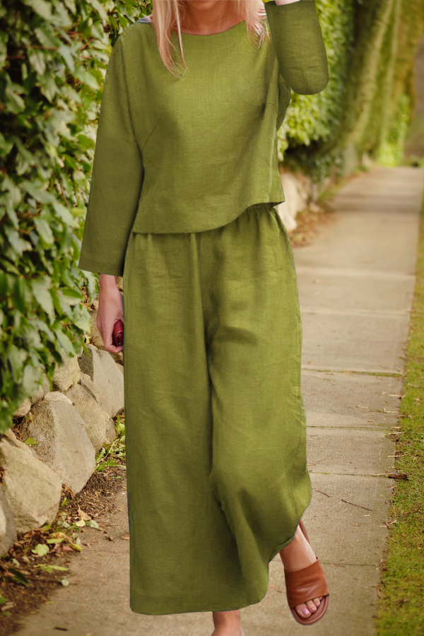 Linnen Co-ord Set Dames – Lente/Zomer Outfit met Wijde Pijpen