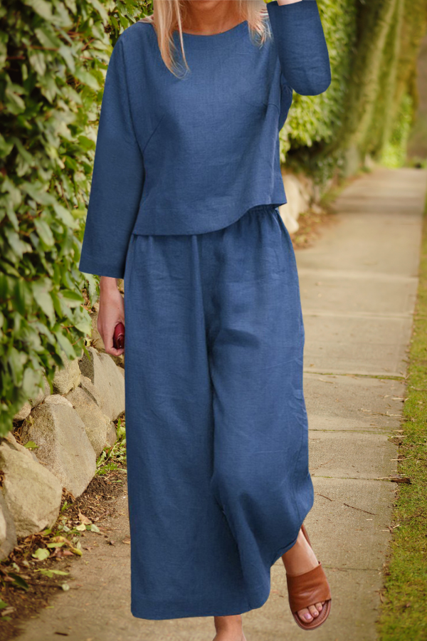 Linnen Co-ord Set Dames – Lente/Zomer Outfit met Wijde Pijpen