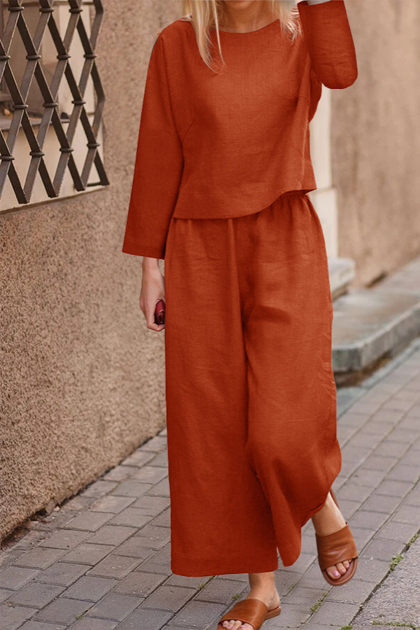 Linnen Co-ord Set Dames – Lente/Zomer Outfit met Wijde Pijpen