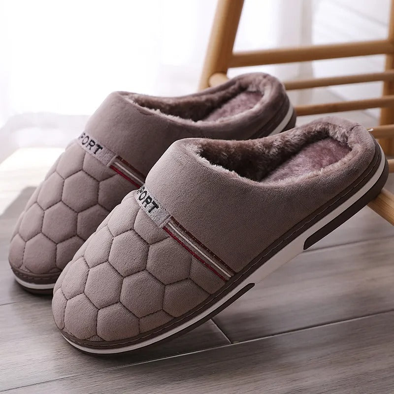 Blauwe heren pantoffels met dikke zool en warme voering