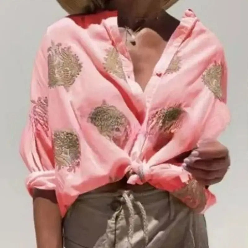 Zomerse Geborduurde Blouse met Knoopdetail