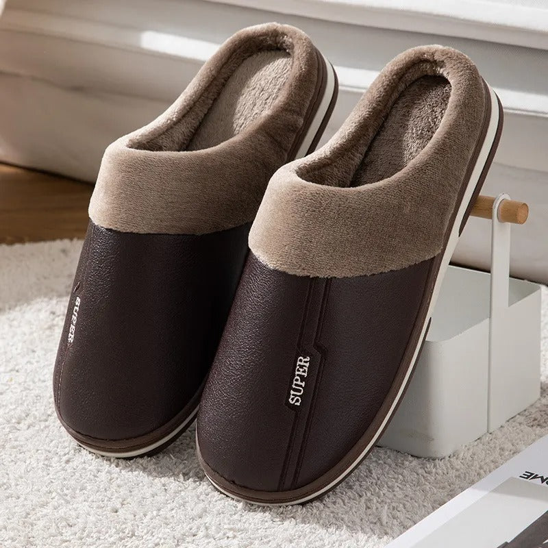 Blauwe heren pantoffels met dikke zool en warme voering