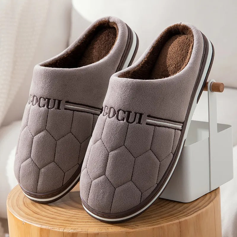 Blauwe heren pantoffels met dikke zool en warme voering