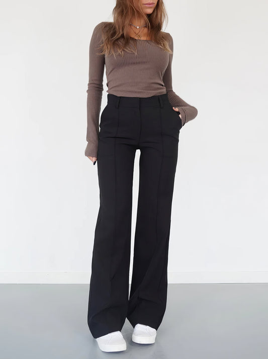 Dames High-Waist Pantalon met Rechte Pijpen – Elegant & Comfortabel