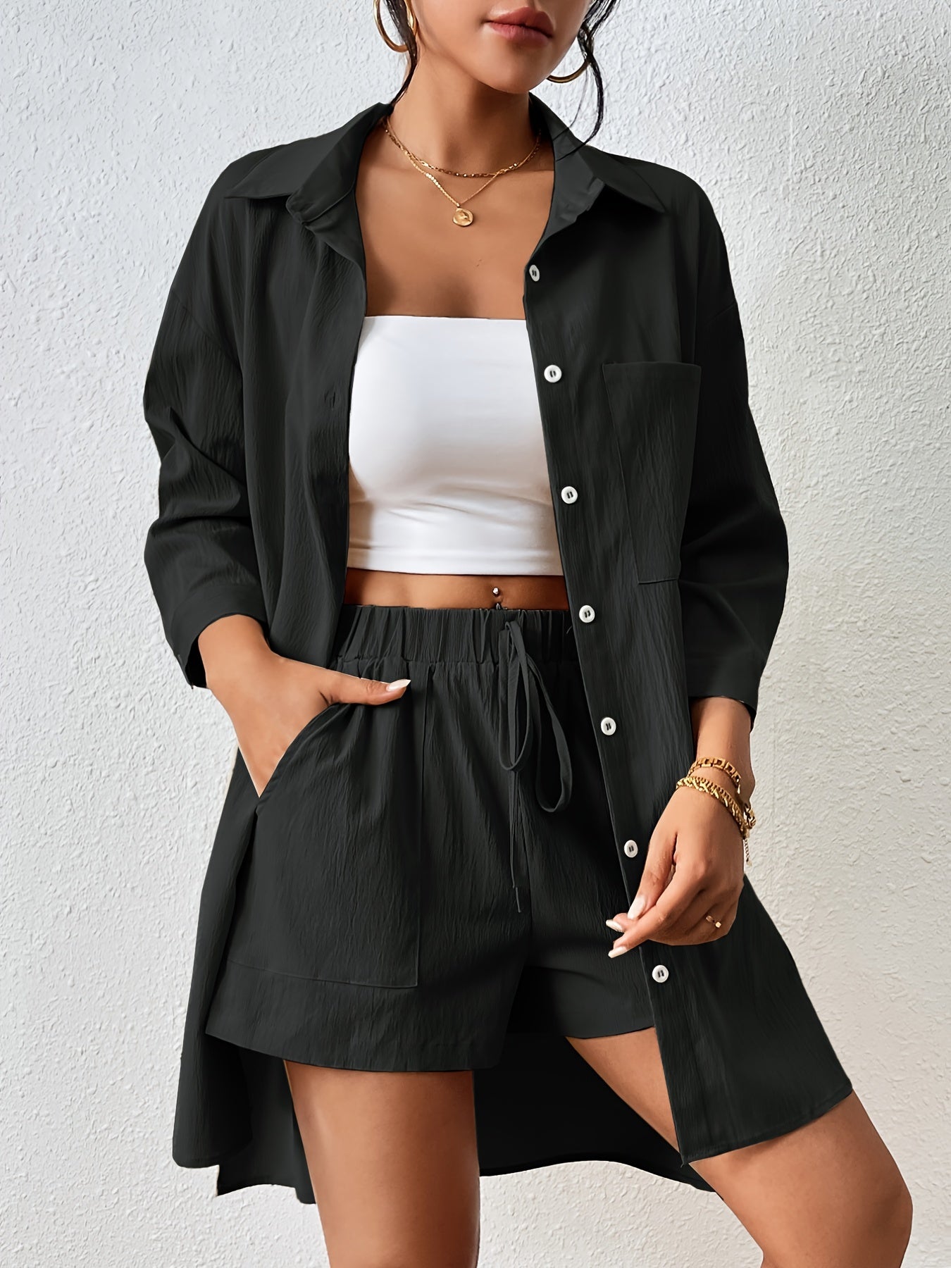 weedelige dames set met overhemd en short