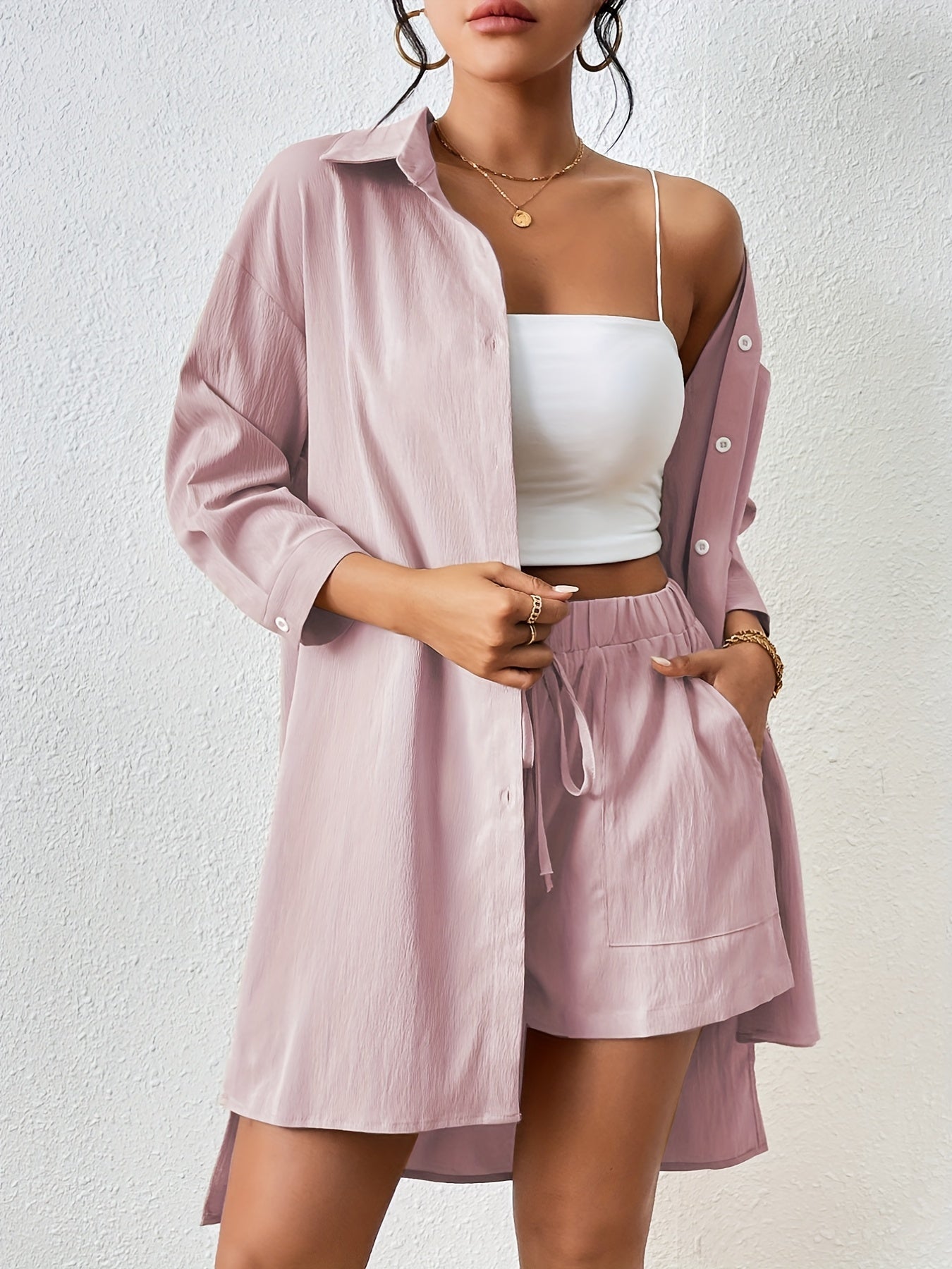 weedelige dames set met overhemd en short