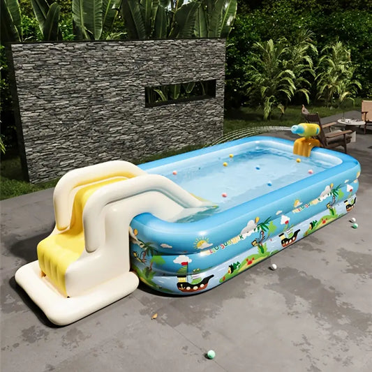 Opblaasbaar Kinderzwembad met Glijbaan in Cirkelvormig Design