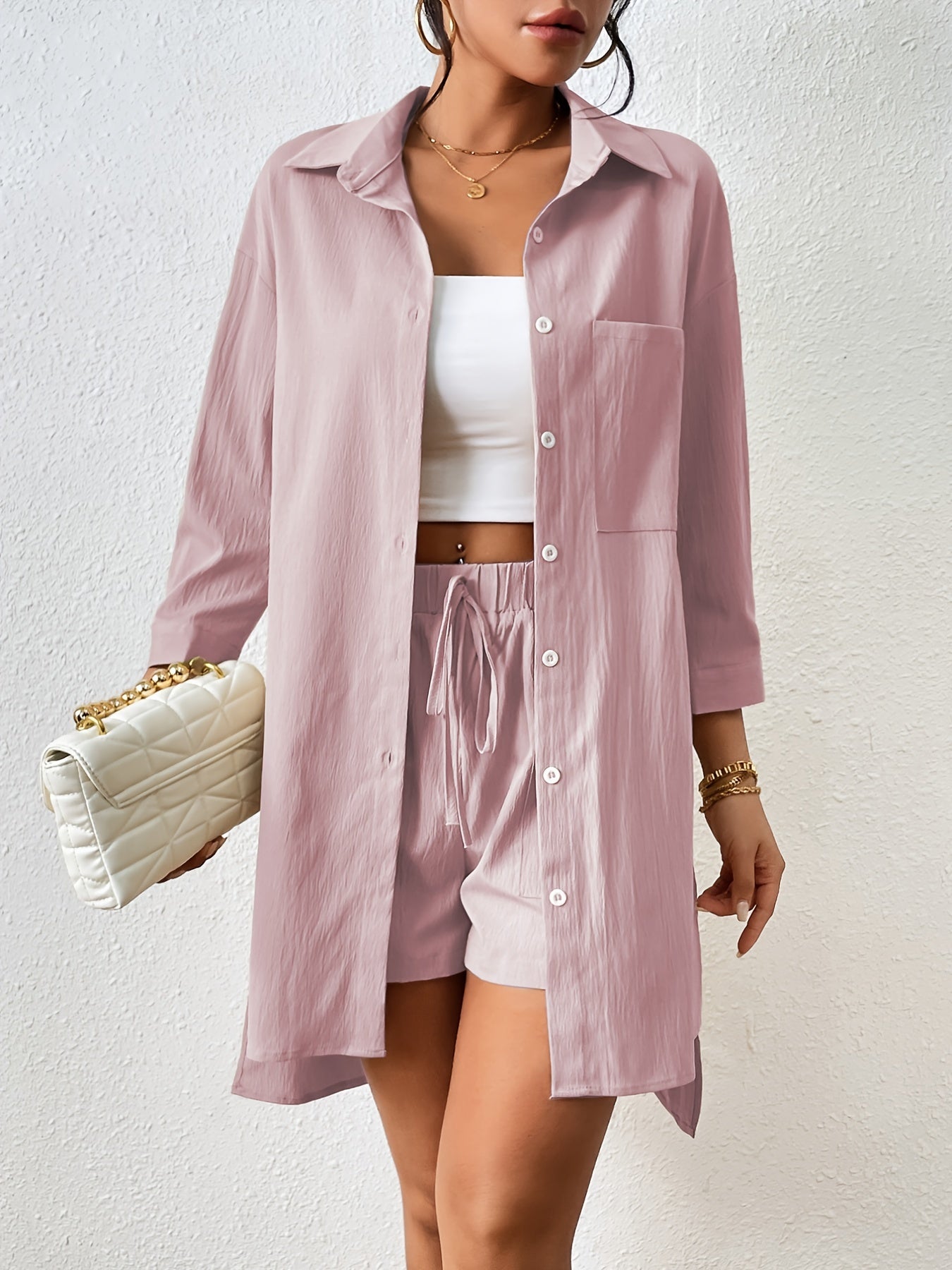 weedelige dames set met overhemd en short