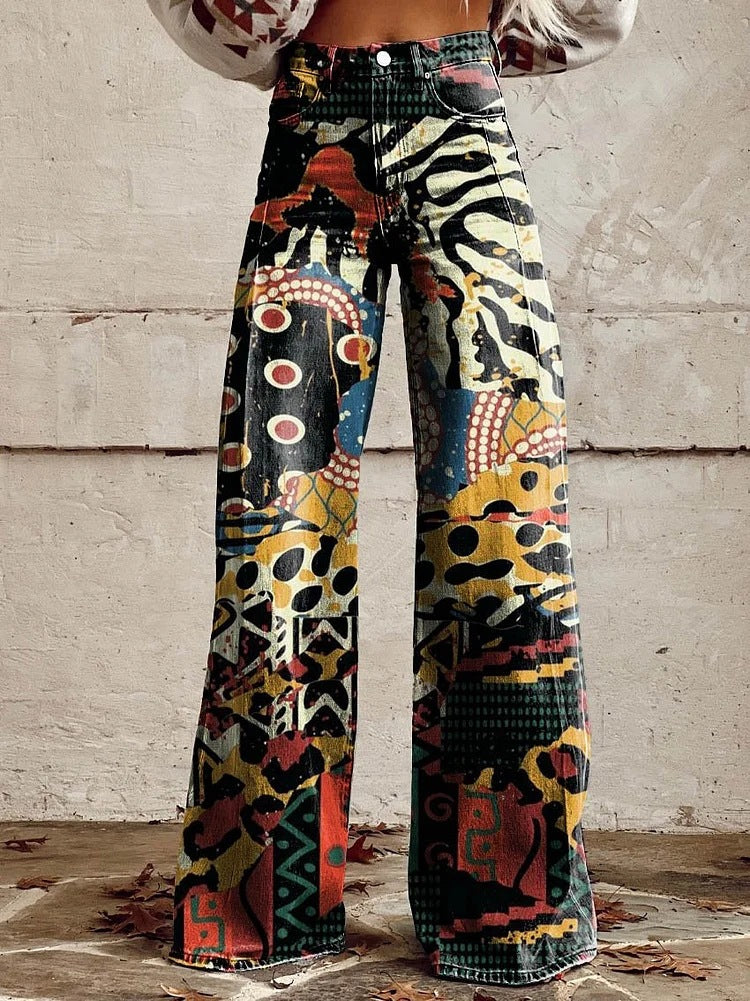 Zomerse Boho Damesbroek met Wijde Pijpen en Hoge Taille