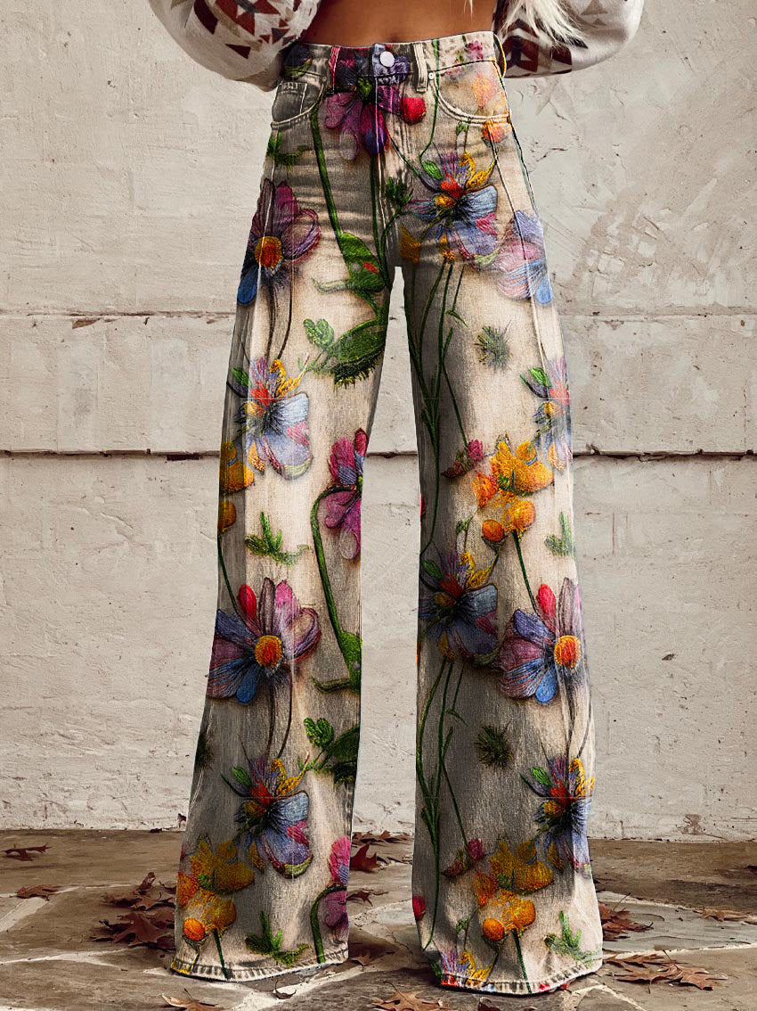 Zomerse Boho Damesbroek met Wijde Pijpen en Hoge Taille