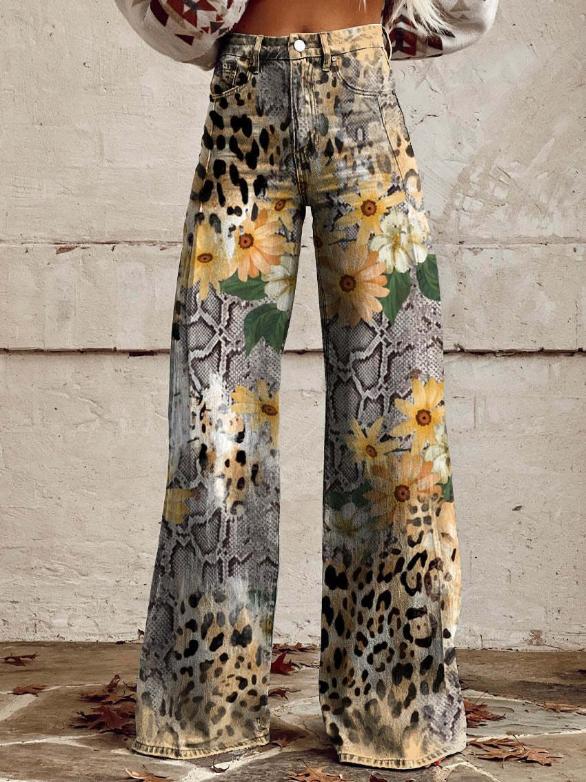 Zomerse Boho Damesbroek met Wijde Pijpen en Hoge Taille