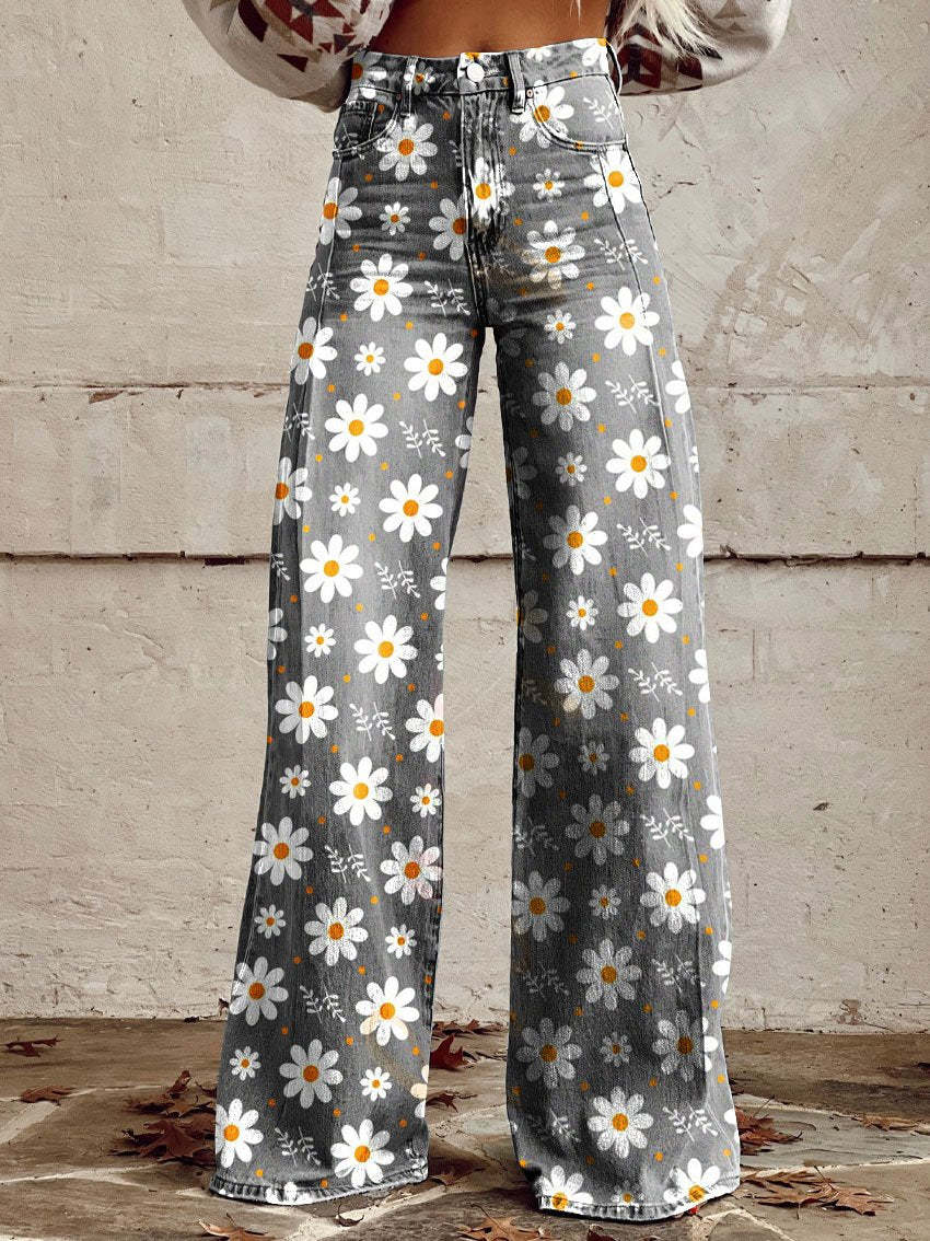 Zomerse Boho Damesbroek met Wijde Pijpen en Hoge Taille