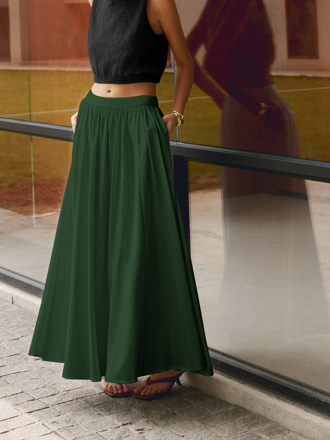 Uitlopende Maxi-Rok met Zijzakken – Comfort & Elegante Pasvorm