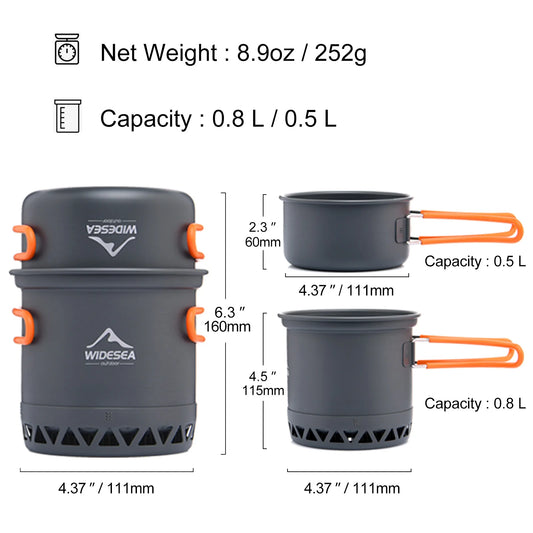 Lichtgewicht Outdoor Kookset - 1.3L/2.3L Camping Pannen voor Avonturen-Novormo