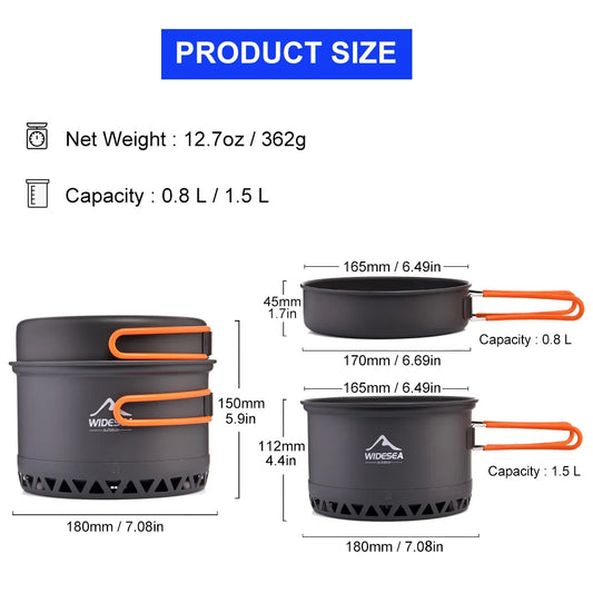 Lichtgewicht Outdoor Kookset - 1.3L/2.3L Camping Pannen voor Avonturen-Novormo