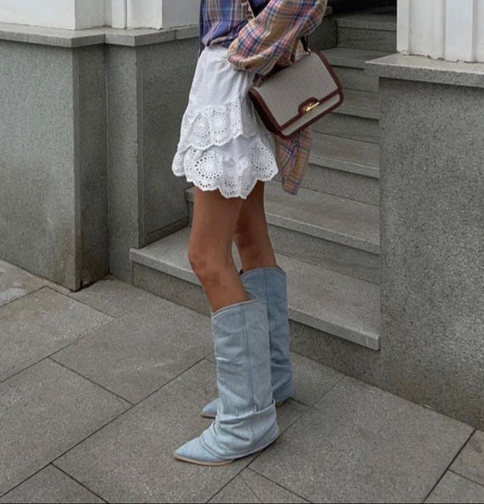 Denim Knielaarzen - Trendy & Stijlvol