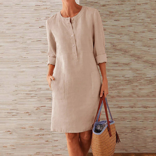 Linnen zomerjurk met Knoopsluiting