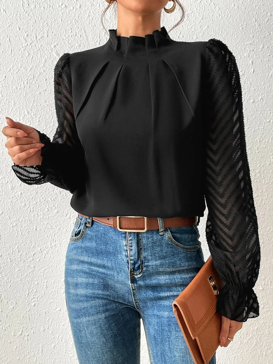 Chique Damesblouse met Transparante Mouwen – Elegant & Modieus