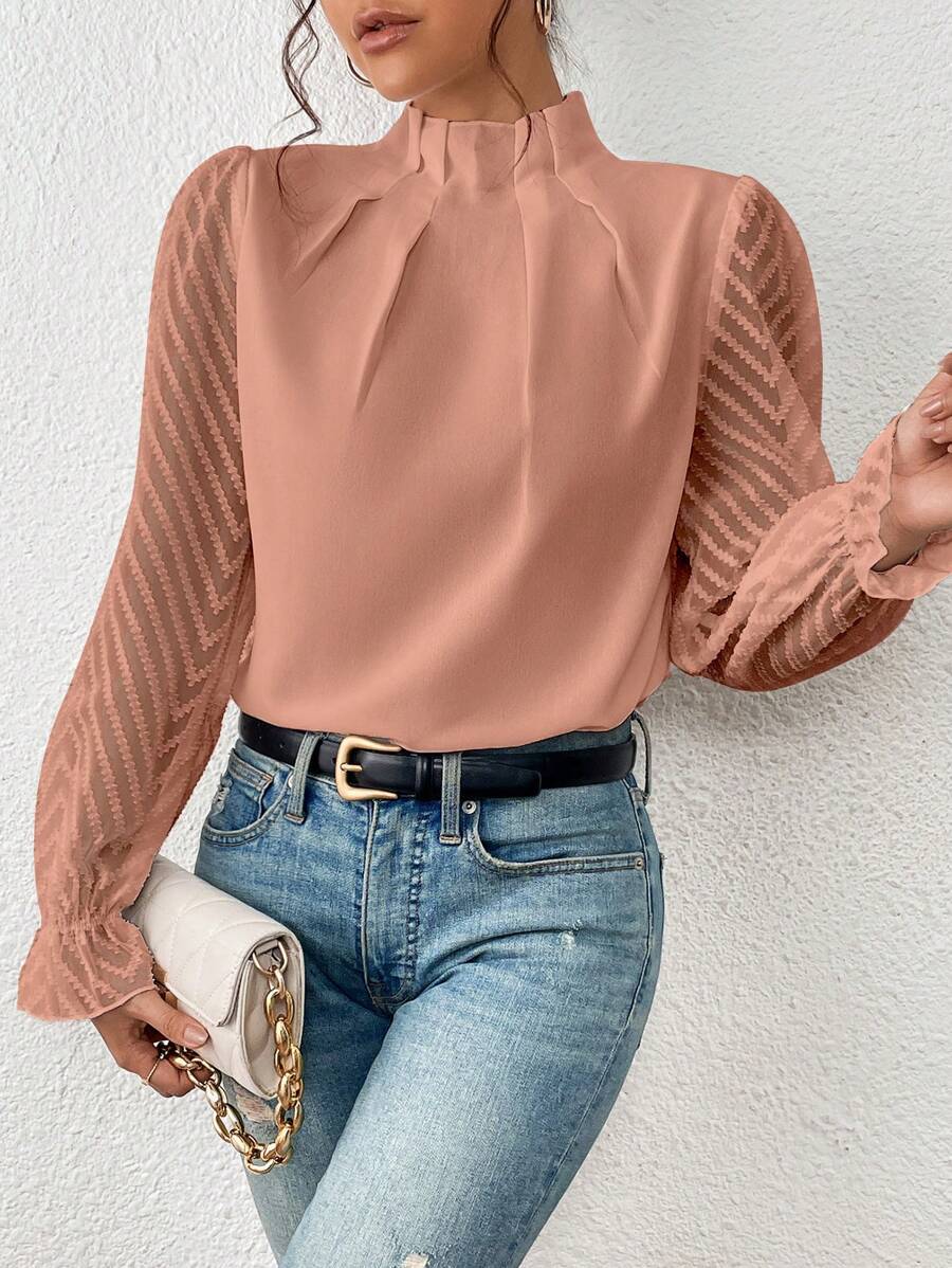 Chique Damesblouse met Transparante Mouwen – Elegant & Modieus