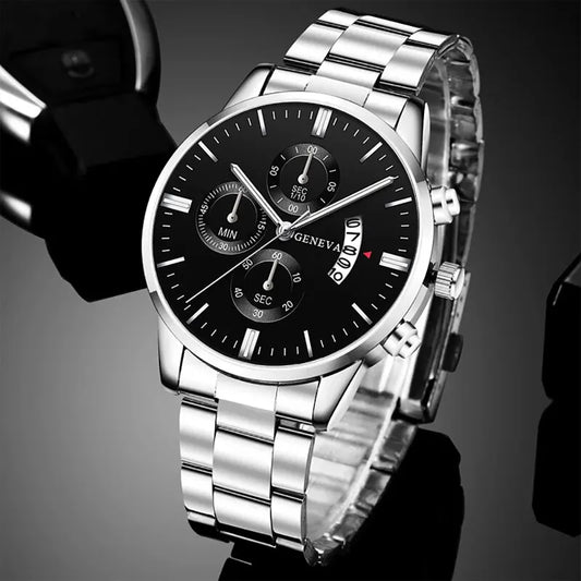 Luxe Herenhorloge - Zilveren Stainless Steel Quartz met Kalenderfunctie-Novormo