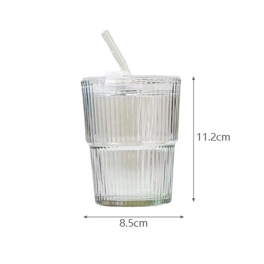 Glazen Matcha Beker met Deksel en Rietje – 450ML, Hittebestendig & Lekvrij