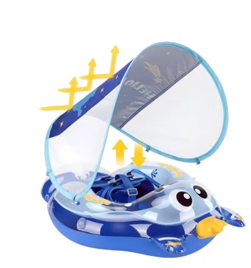 Baby Zwemtrainer met Zonnescherm – Opblaasbaar & Veilig Zwemmen