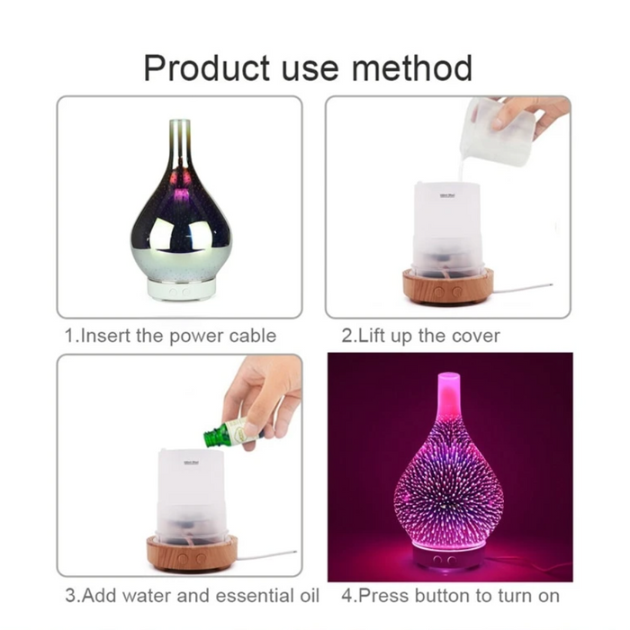 3D Glas Vaas Aroma Diffuser met LED Verlichting – Essentiële Olieverstuiver