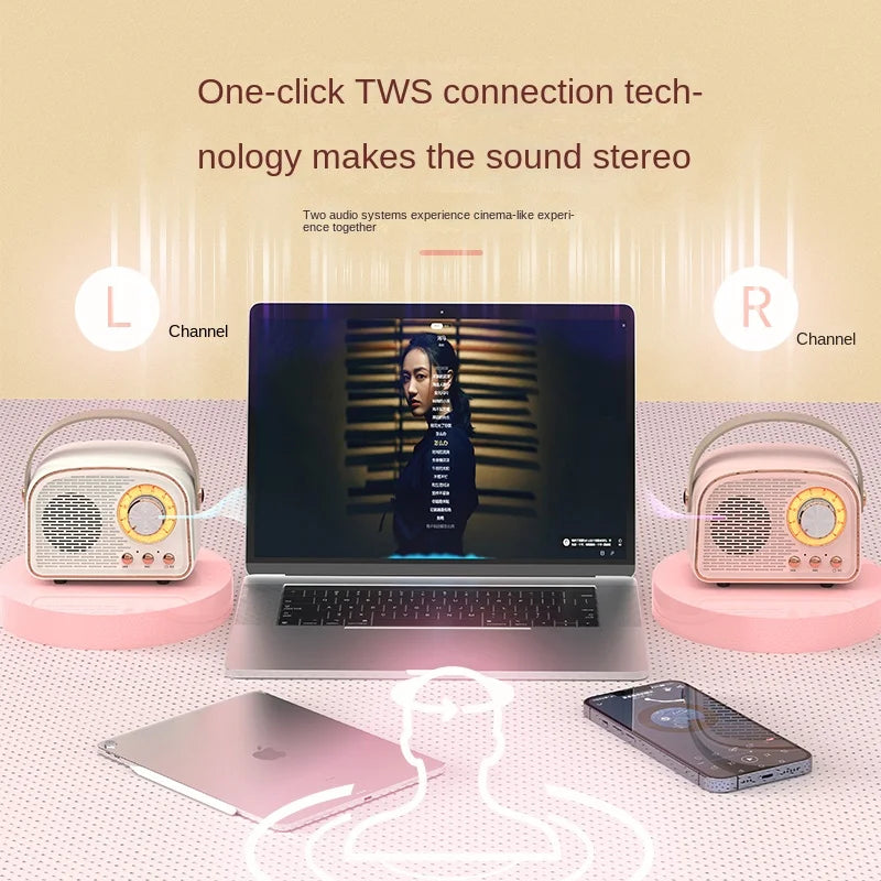 Retro Mini Bluetooth Speaker - Draagbaar met Klassieke Stereo-Novormo