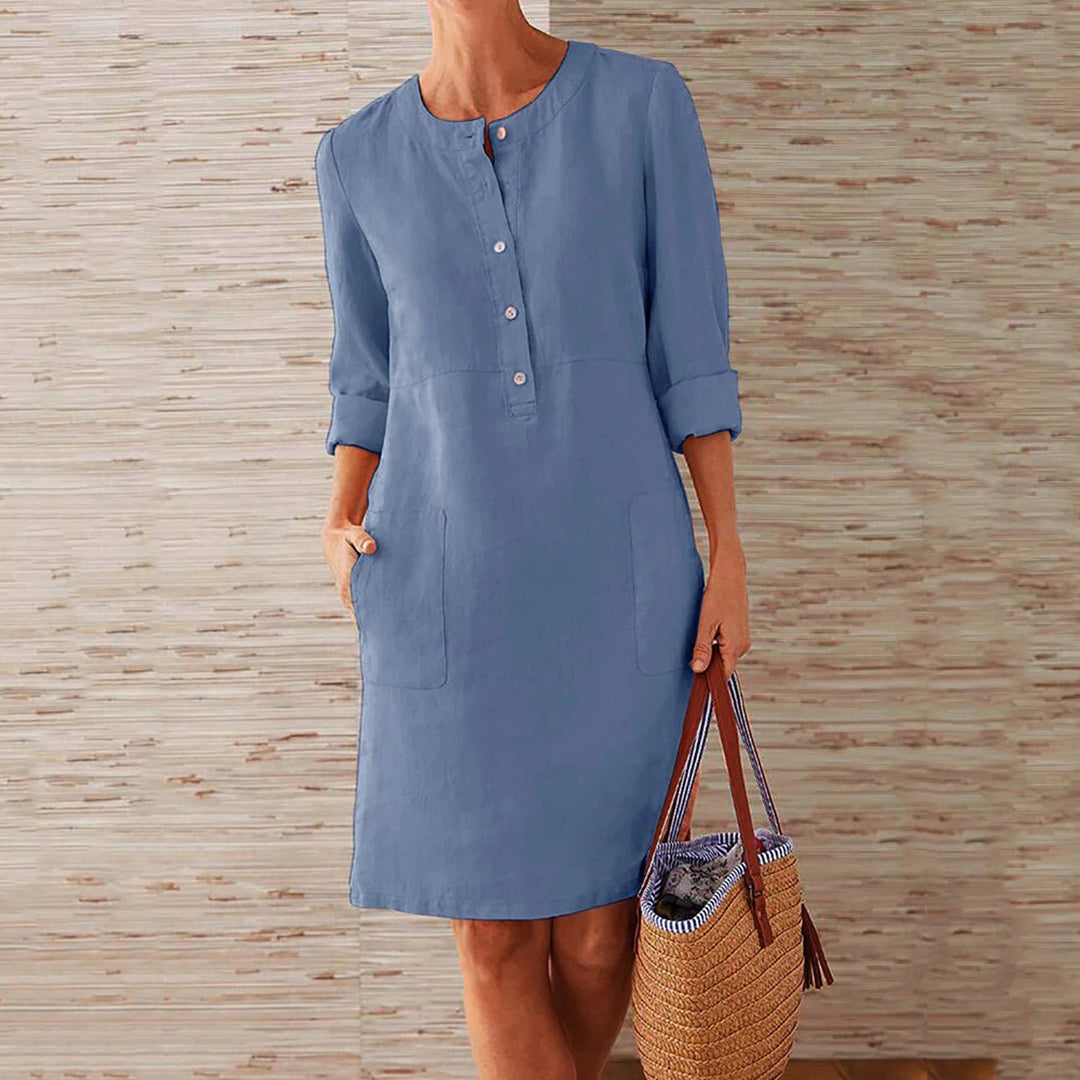 Linnen zomerjurk met Knoopsluiting