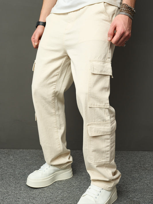 Heren Denim jeans met losse pasvorm en cargozakken