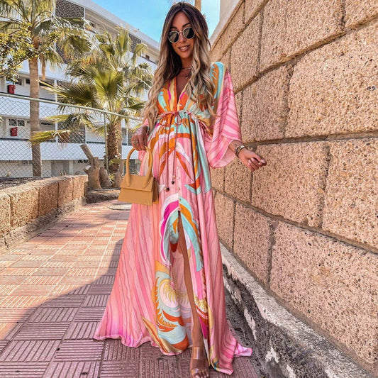 Zomerjurk Dames – Lichte Strandjurk met Split en Taillekoord