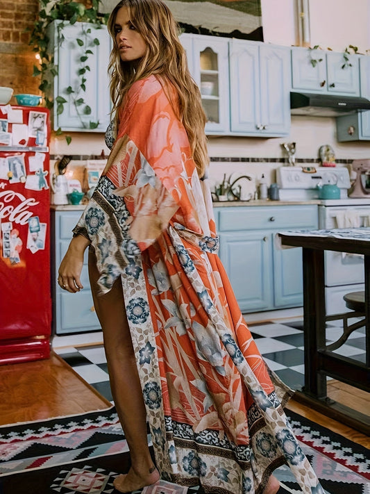 Lange Dames Kimono met Bloemenprint – Licht en Elegant