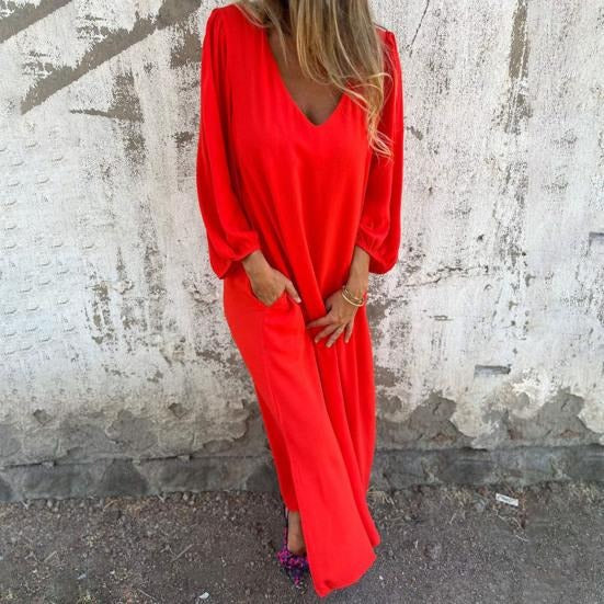 Zomerse Maxi Jurk met Ballonmouwen en V-Hals