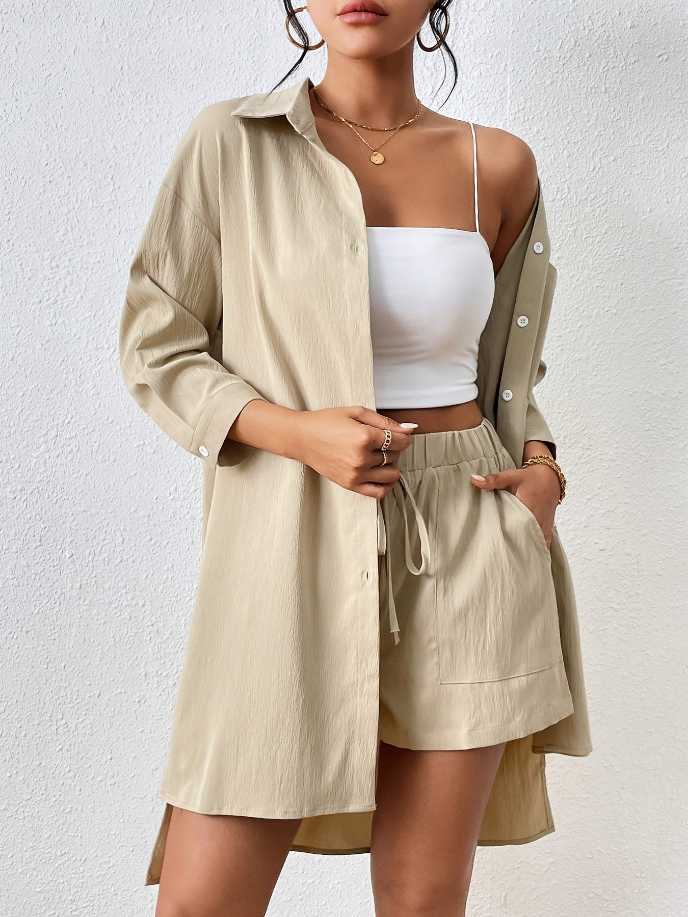 weedelige dames set met overhemd en short