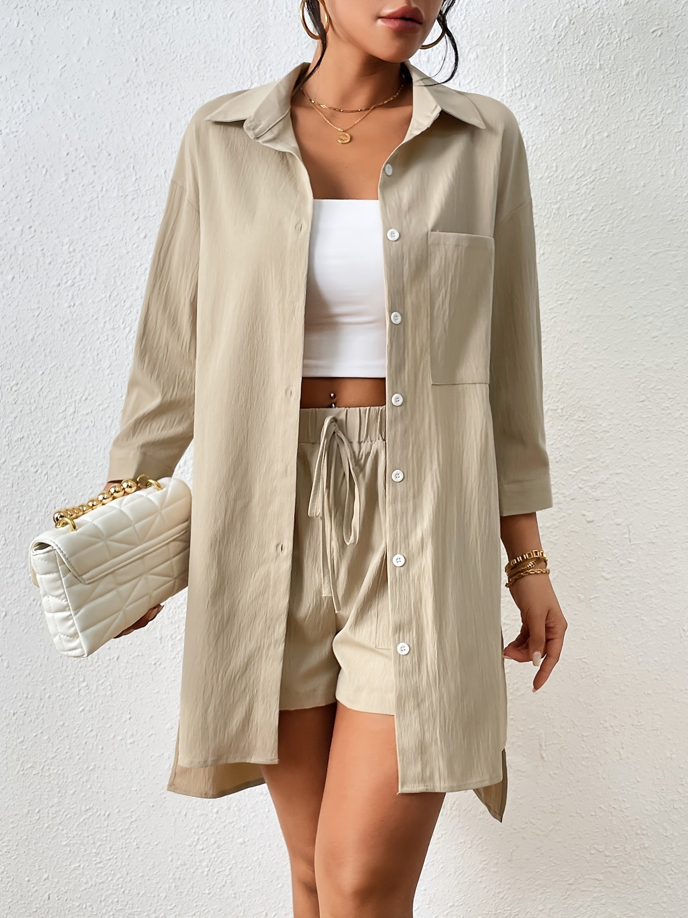 weedelige dames set met overhemd en short