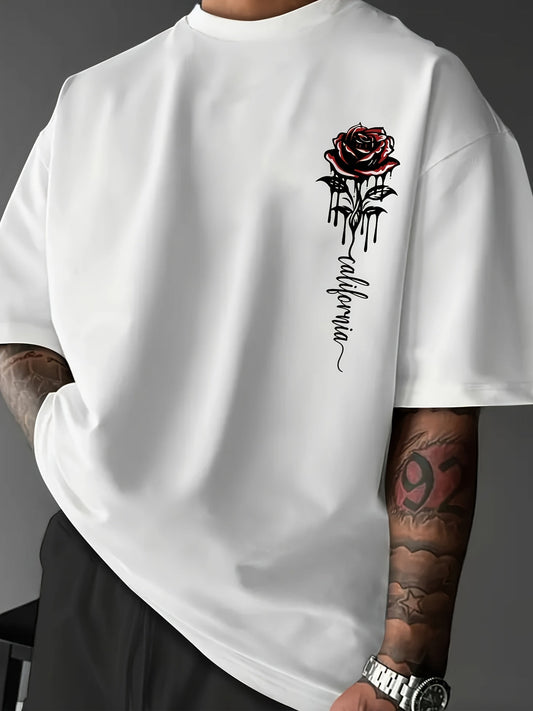 Heren T-shirt met rozenprint – luchtig en stijlvol voor de zomer