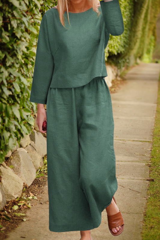 Linnen Co-ord Set Dames – Lente/Zomer Outfit met Wijde Pijpen