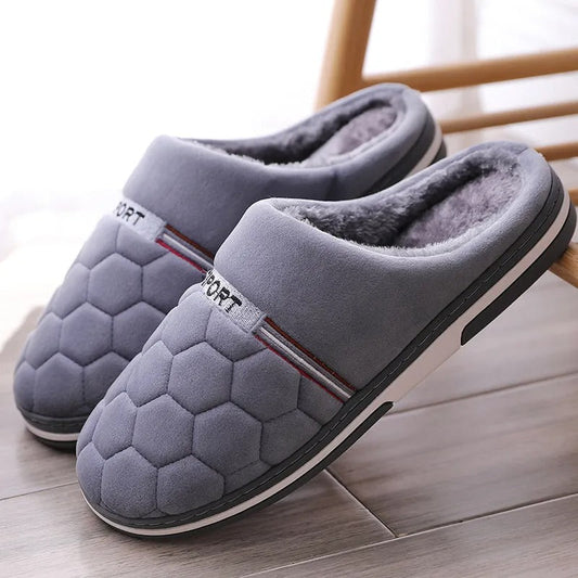 Blauwe heren pantoffels met dikke zool en warme voering