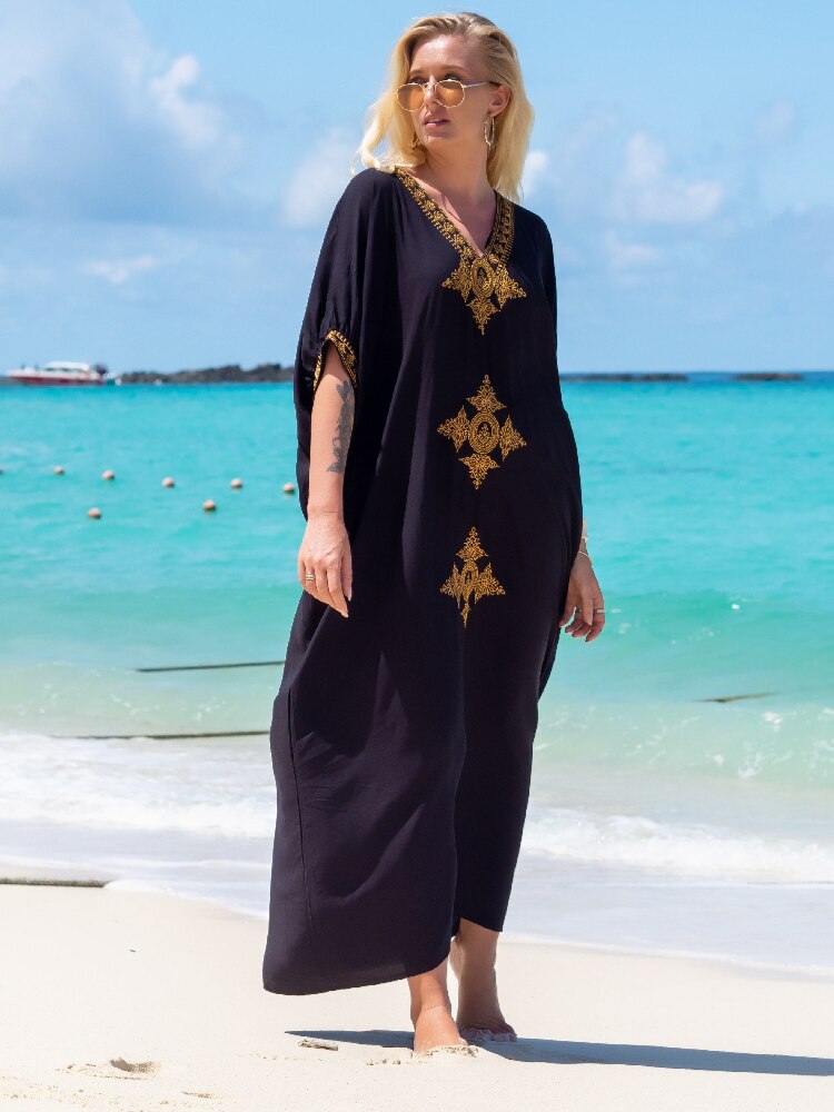 Boho strandjurk met borduursel – luchtige kaftanjurk dames